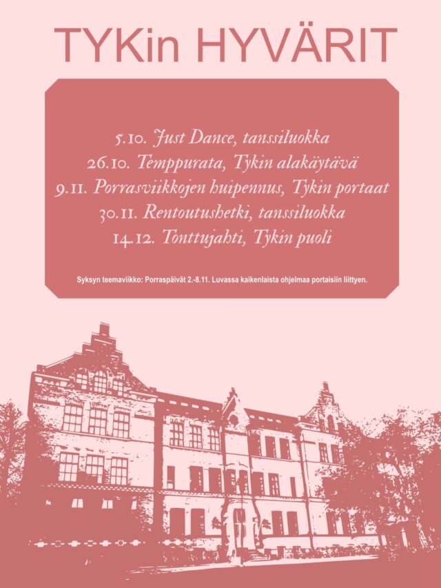 Hyvinvointivälkän nimeksi tuli HYVÄRI! Kiitos kaikille nimiehdotuksista ja äänestämisestä. 😊

TYKin teemana tänä vuonna on HYVINVOINTI ja 2. periodi startataan reippaasti ja aktiivisesti!

Hyvärit alkavat ensi maanantaina 5.10. Tervetuloa tanssimaan! 💃

#tyktre #hyvinvointi #hyväri