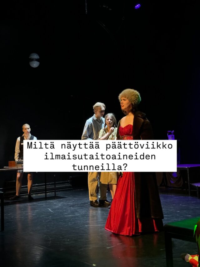 Eilen alkoi uusi periodi, mutta muistellaan vielä hetki päättöviikkoa ilmaisutaudon näkökulmasta. ✨ Karusellissa muutama esimerkki miltä ilmaisutaidon tunneilla voi näyttää päättöviikolla.

Päättöviikolla treenataan tanssi, teatteri ja musiikkiesityksiä, käydään esiintymässä ja vierailuilla, viimeistellään tekstejä, kuvaamataidon töitä, esitystekniikkaa ja mediatöitä, editoidaan elokuvia ja reflektoidaan opittua. 

#tyktre #ilmaisutaito #ilmaisutaidonlukio